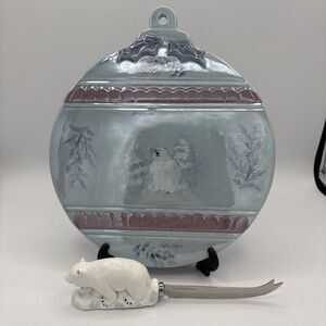 Pfaltzgraff Winter Frost Cheese Tray 2002 Platter USED Polar Bear Knife Spreader